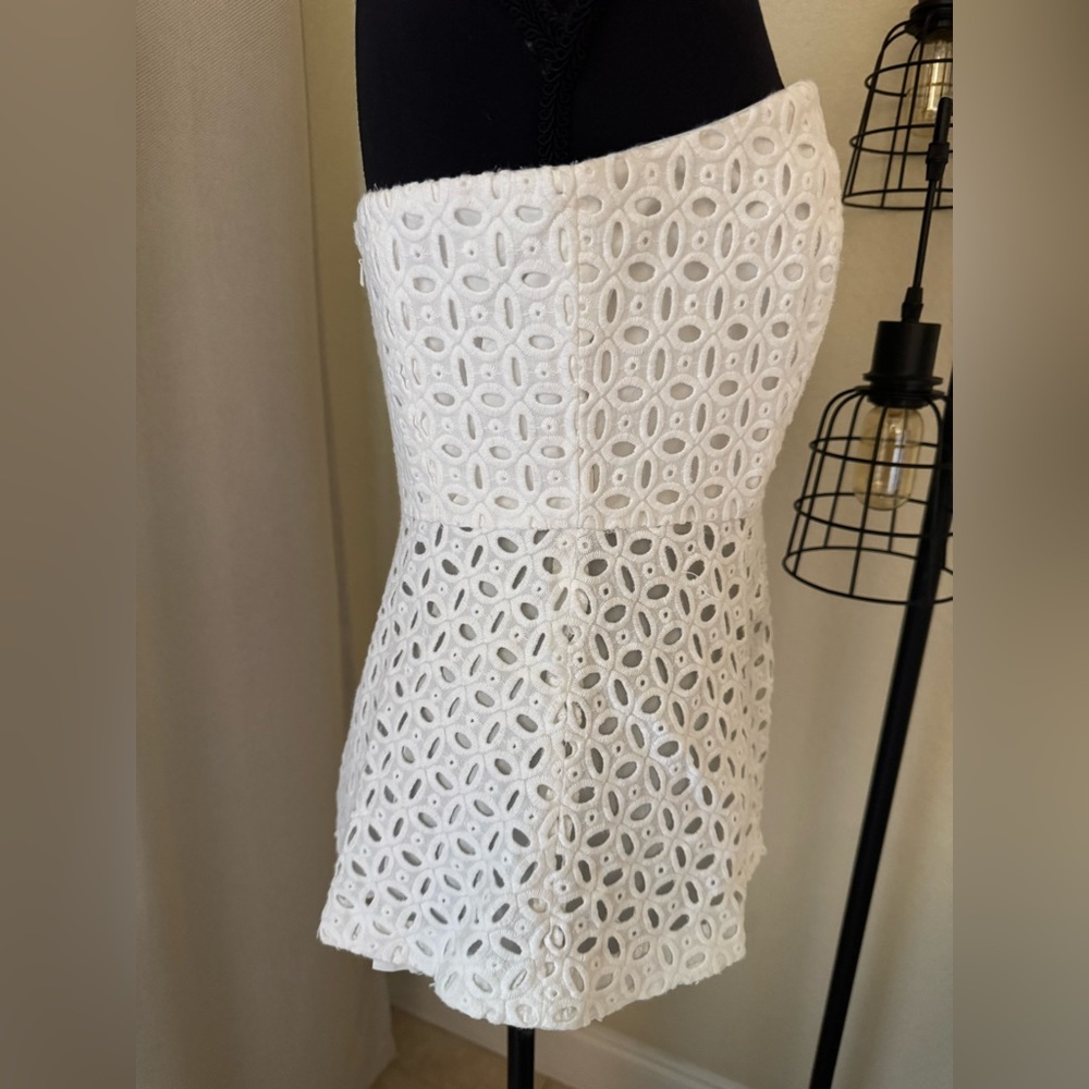J.Crew White Eyelet Strapless Peplum Top Size 8 Cotton Lined Classic Blouse - Picture 5 of 9